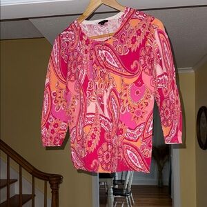 Talbots Pink and Orange Paisley Cardigan Sweater
